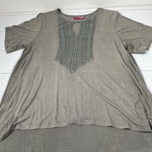 Downing Studio Olive Green High Low Crochet Tunic Top L